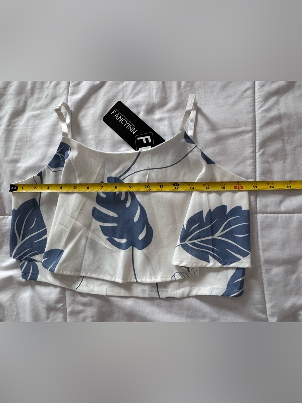 Fancyinn White Two-Piece - Straight Leg Pants Set with Blue Leaf Print - Picture 9 of 15